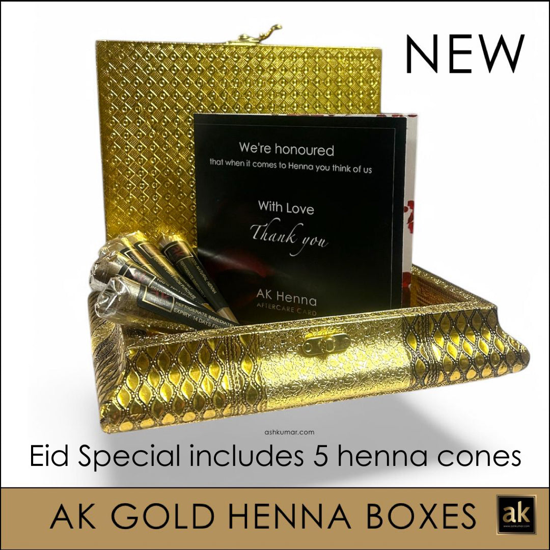 ELEGANT AK GOLD HENNA BOX with 5 HENNA CONES